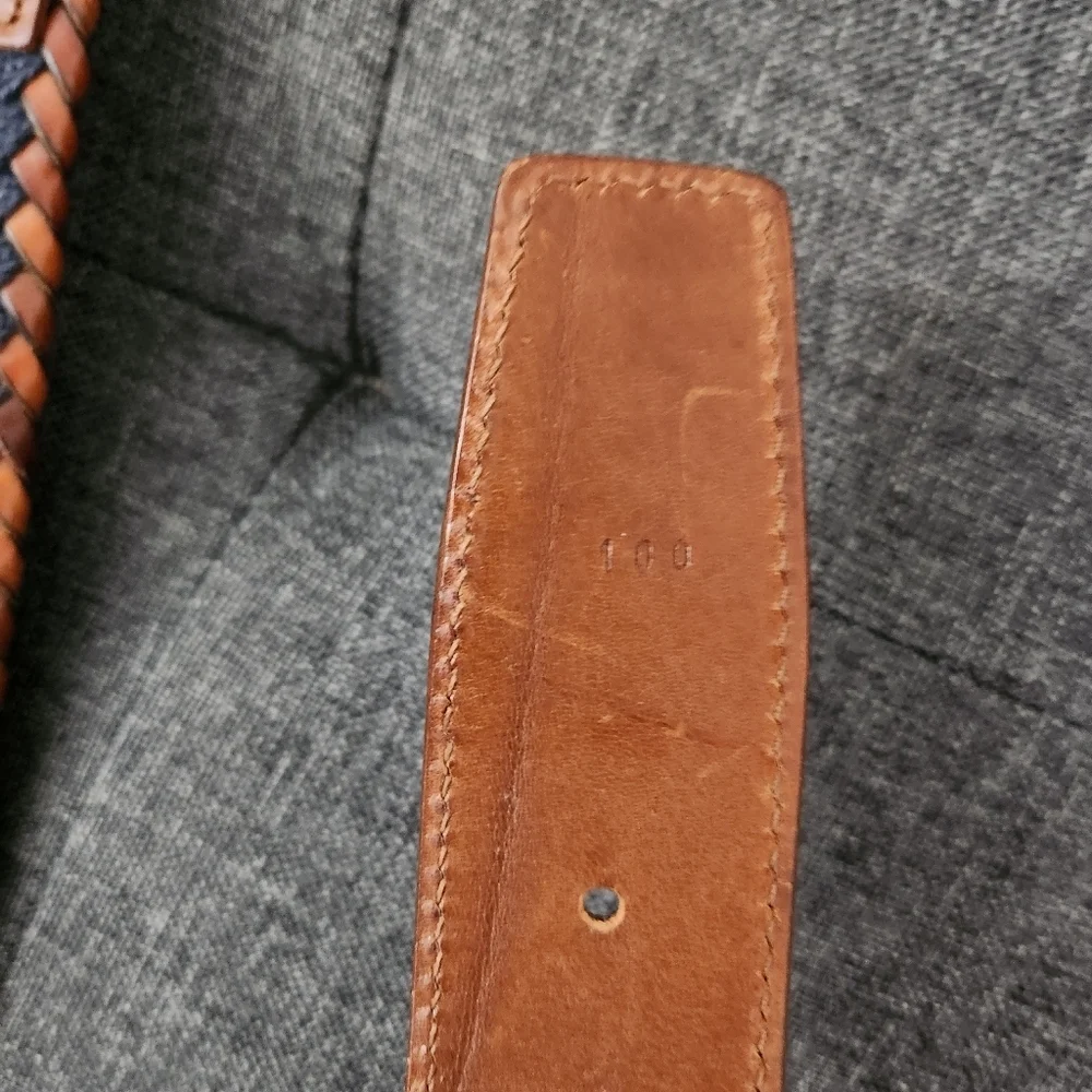 Longhi Belt Mens 40 Brown Blue Braided Woven Stretch Made‎ In Italy Solid Brass